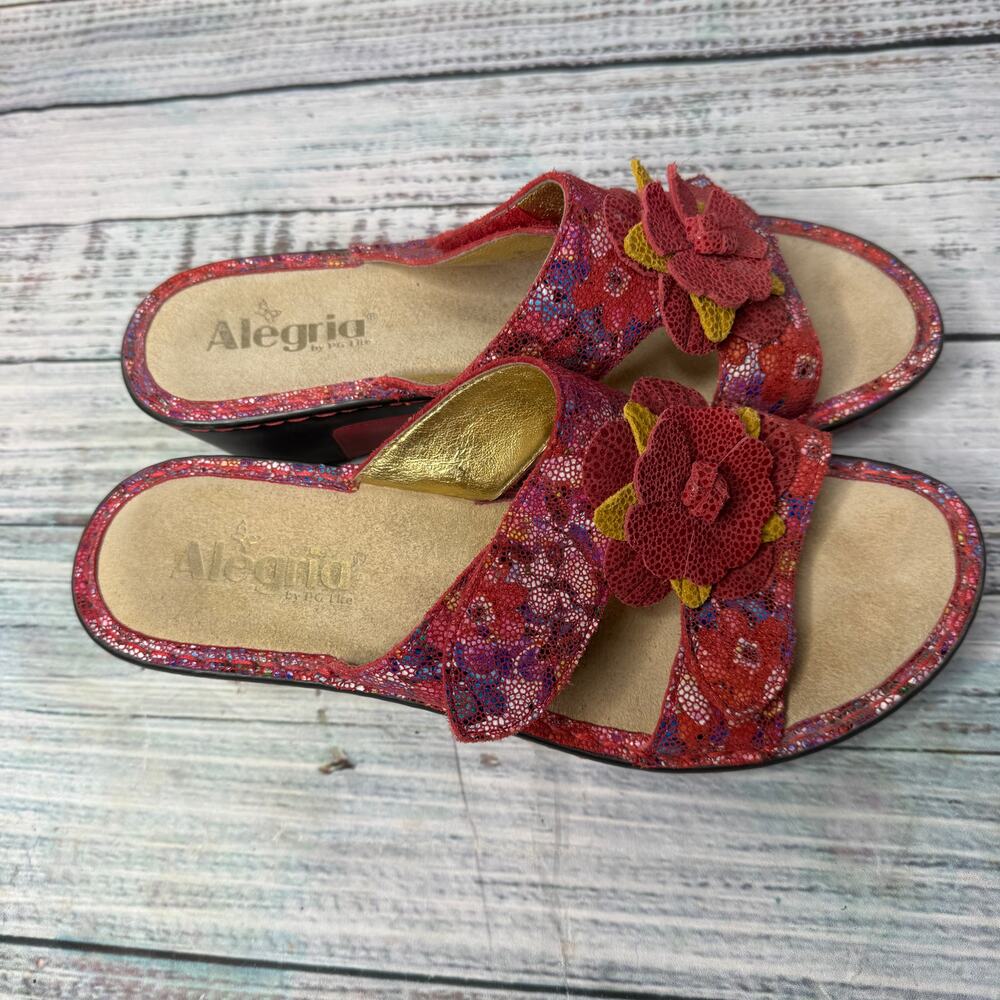 Alegria Lana Pink Floral Leather Wedge Sandals Size 39 US 9 - Picture 3 of 6